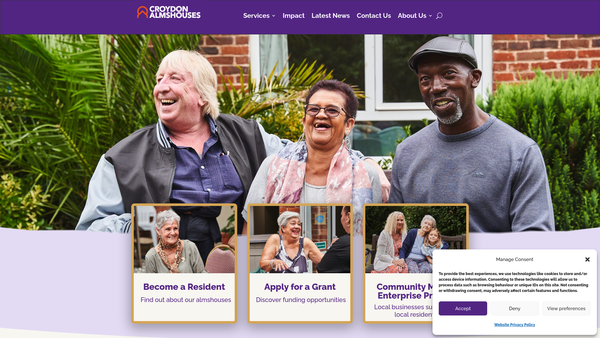 Screenshot of the Croydon Almshouses website