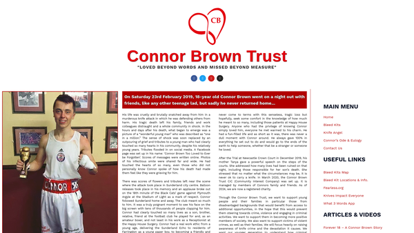 Screenshot of the Connor Brown Trust website