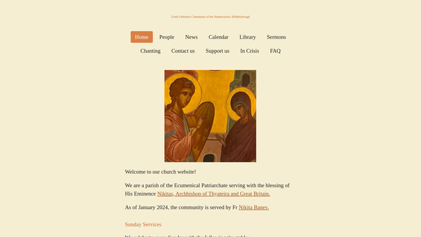 Screenshot of the Greek Orthodox Community Of The Annunciation Of The Mother Of God, Middlesbrough website