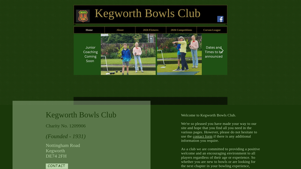 Screenshot of the Kegworth Bowls Club website