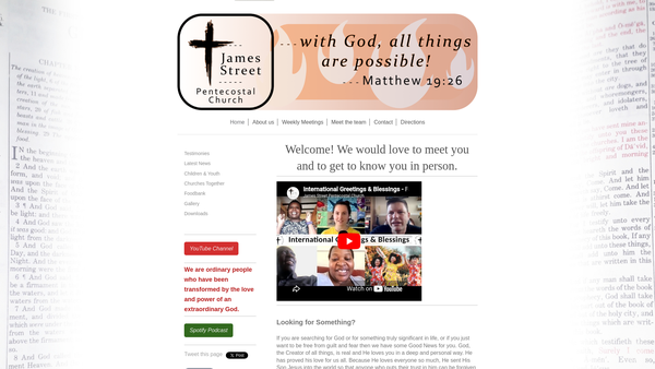 Screenshot of the James Street Pentecostal Church website