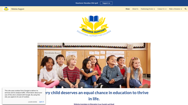 Screenshot of the Shiksha Support International UK CIO website