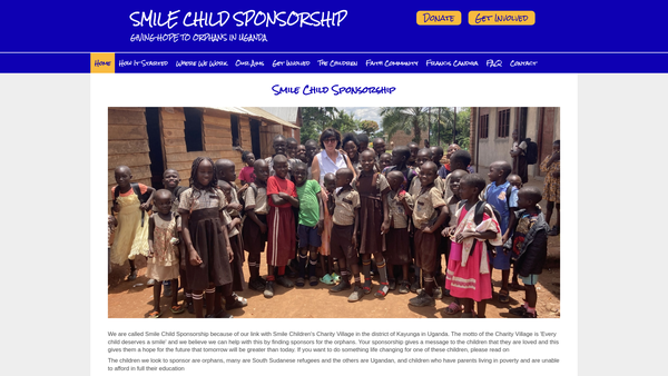 Screenshot of the Smile Child Sponsorship website