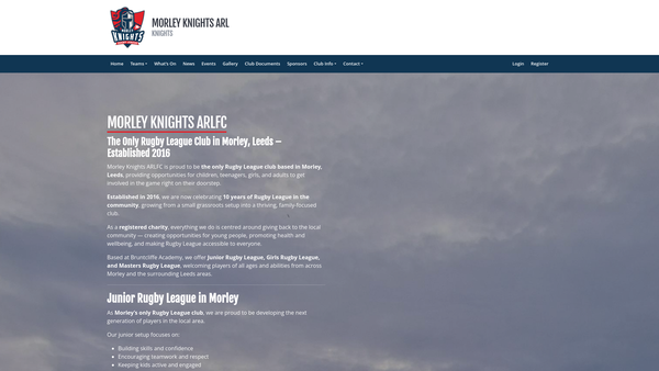 Screenshot of the Morley Knights Arlfc website