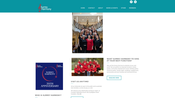 Screenshot of the Surrey Harmony Chorus website
