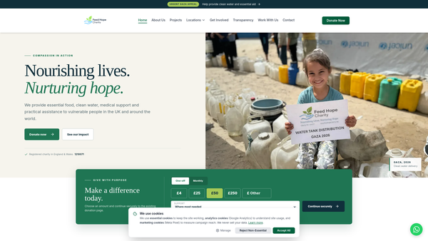 Screenshot of the Feed Hope Charity website