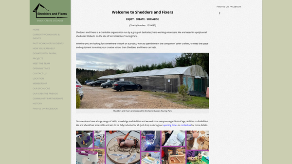 Screenshot of the Shedders And Fixers website