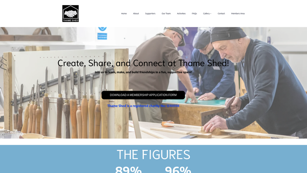 Screenshot of the Thame Community Shed website