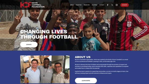 Screenshot of the The Kevin Campbell Foundation website