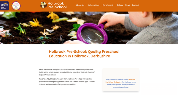 Screenshot of the Holbrook Pre-School website
