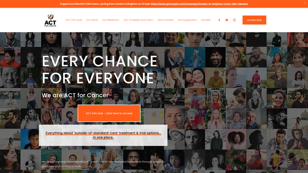 Screenshot of the Act For Cancer website
