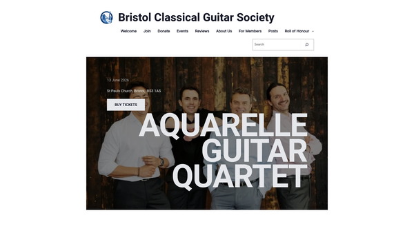 Screenshot of the Bristol Classical Guitar Society website