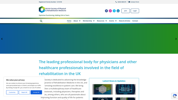 Screenshot of the British Society Of Physical And Rehabilitation Medicine website