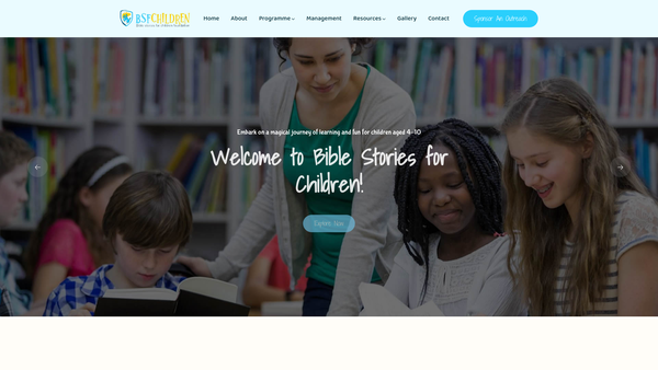Screenshot of the Bible Stories For Children Foundation website