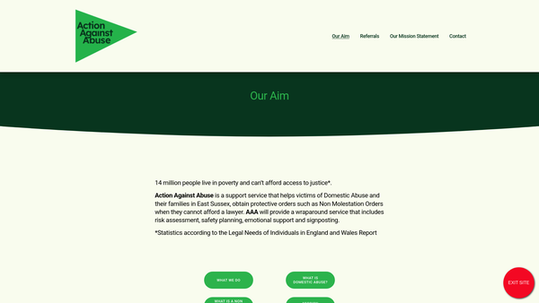 Screenshot of the Action Against Abuse website