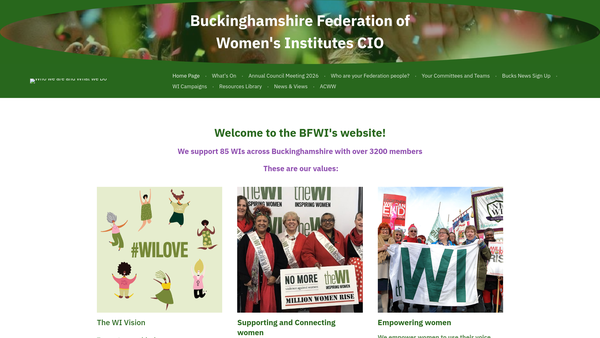 Screenshot of the Buckinghamshire Federation Of Women's Institutes CIO website