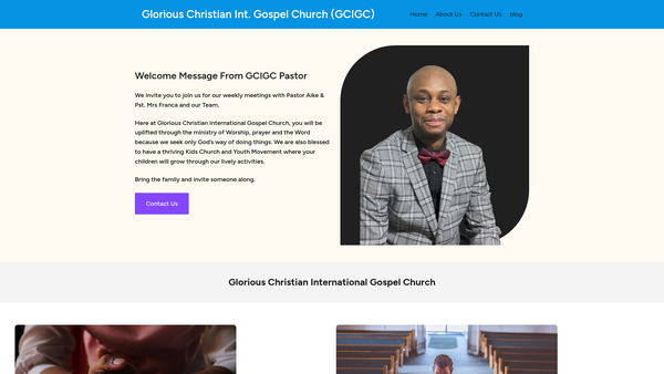 Screenshot of the Glorious Christian International Gospel Church website