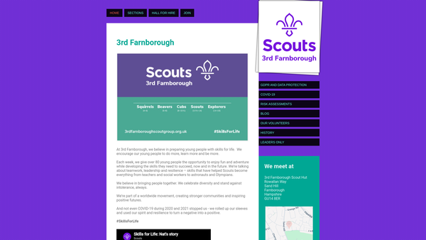 Screenshot of the 3rd Farnborough (Hawley Lane) Scout Group website