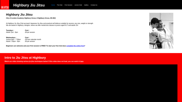 Screenshot of the Highbury Jitsu Club website
