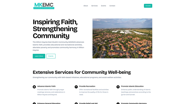 Screenshot of the Milton Keynes East Muslim Community (Mkemc) website
