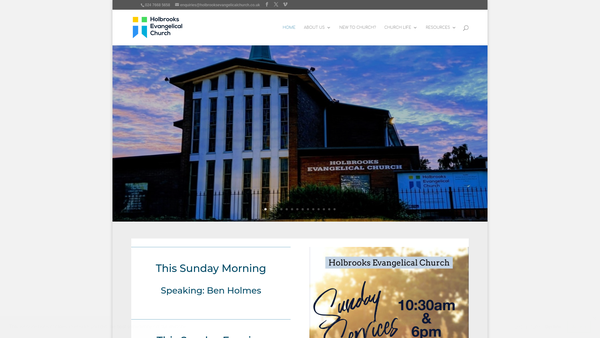 Screenshot of the Holbrooks Evangelical Church website