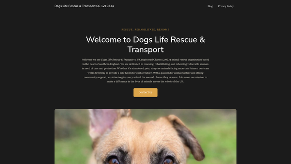 Screenshot of the Dogs Life Rescue & Transport website