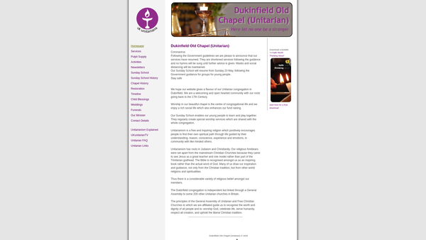 Screenshot of the Dukinfield Old Chapel Unitarians website