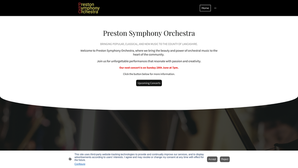 Screenshot of the Preston Symphony Orchestra website