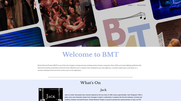 Screenshot of the Bristol Musical Theatre website