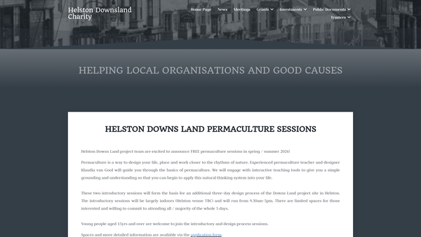 Screenshot of the Helston Downsland Charity (CIO) website