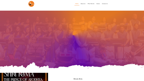 Screenshot of the Shruti Arts website