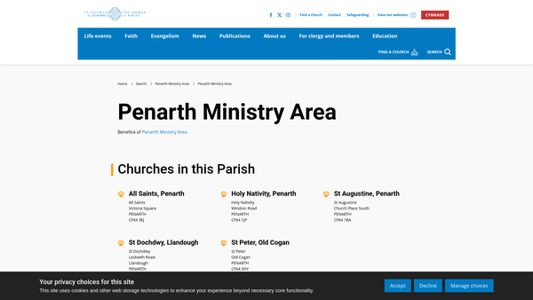 Screenshot of the Penarth Ministry Area website
