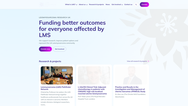 Screenshot of the Leiomyosarcoma Research UK website