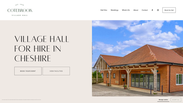 Screenshot of the Cotebrook Village Hall CIO website