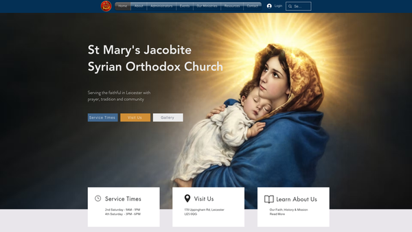 Screenshot of the St Mary's Jacobite Syrian Orthodox Church, Leicester website