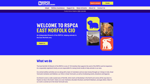 Screenshot of the Royal Society For The Prevention Of Cruelty To Animals East Norfolk Branch CIO website