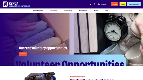 Screenshot of the Royal Society For The Prevention Of Cruelty To Animals Doncaster, Rotherham And District Branch CIO website