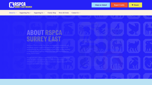 Screenshot of the Royal Society For The Prevention Of Cruelty To Animals Surrey East Branch CIO website