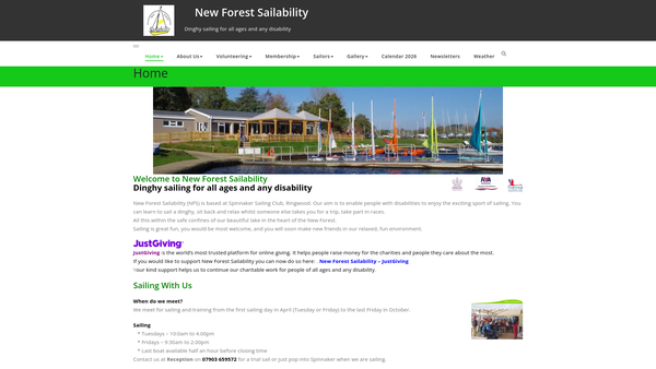 Screenshot of the New Forest Sailability website