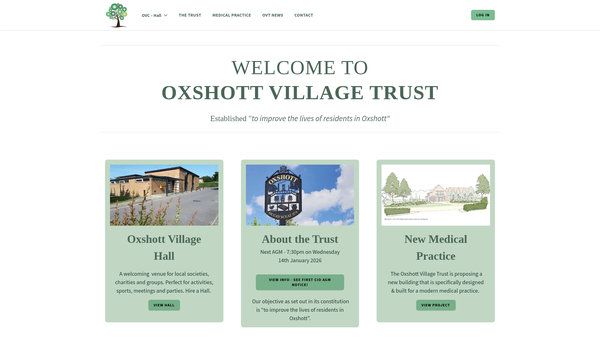 Screenshot of the The Oxshott Village Trust website