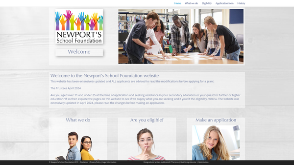 Screenshot of the Newport's School Foundation CIO website