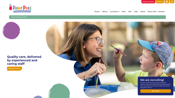 Screenshot of the Paint Pots Pre-School & Nursery Limited website