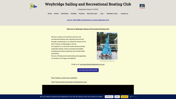Screenshot of the Weybridge Sailing And Recreational Boating Club website