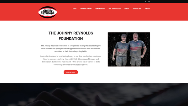 Screenshot of the The Johnny Reynolds Foundation website