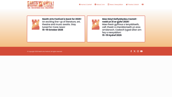 Screenshot of the Neath Arts Festival website