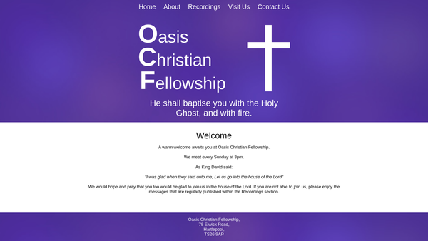 Screenshot of the Oasis Christian Fellowship (Hartlepool) website