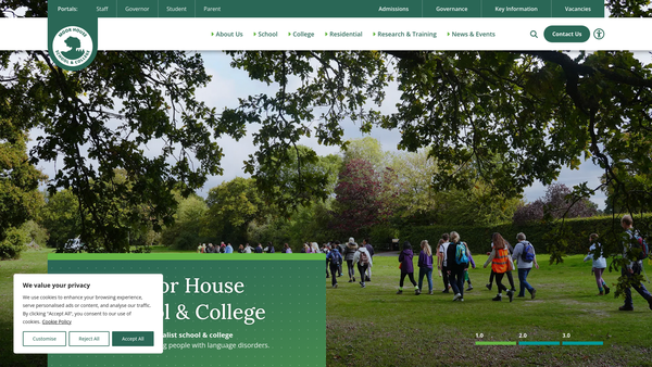 Screenshot of the Moor House School & College CIO website