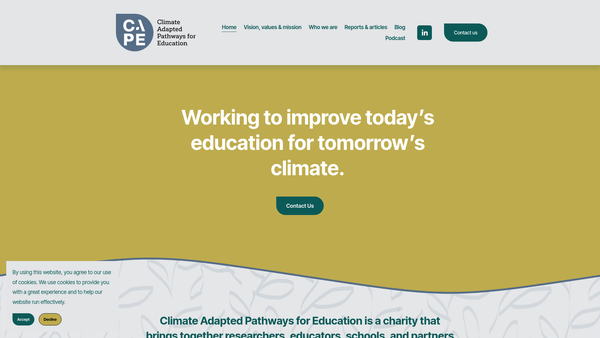 Screenshot of the Cape - Climate Adapted Pathways For Education website