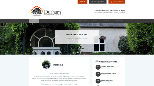 Screenshot of the Durham Presbyterian Church website