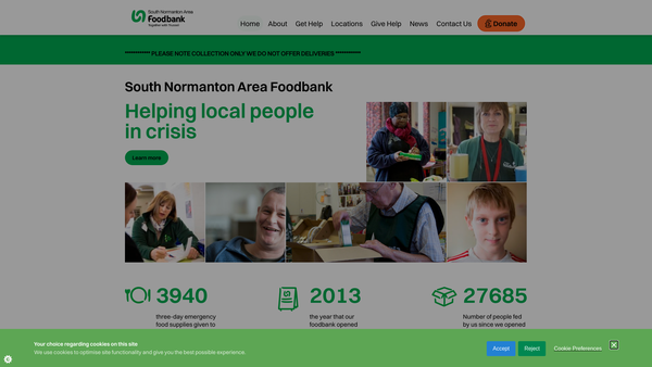 Screenshot of the South Normanton And Area Foodbank website